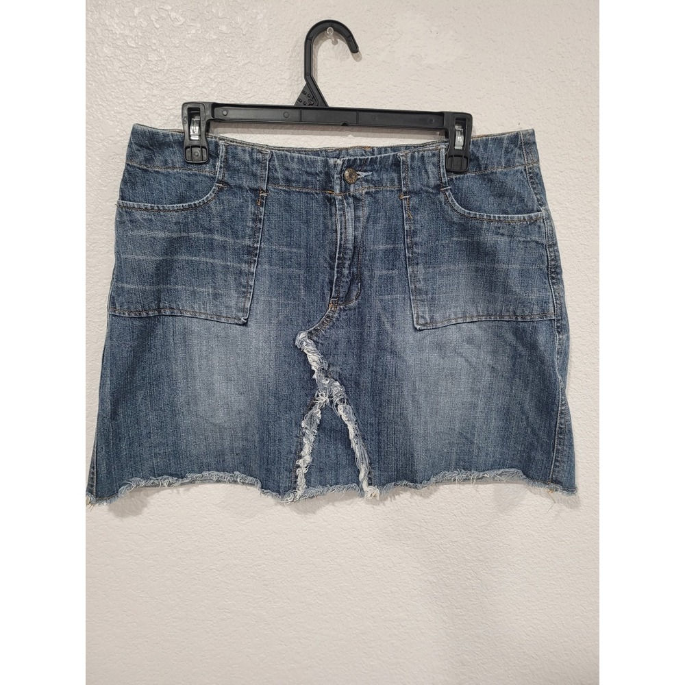 Baileys Point Blue Denim Mini Skirt Distressed Raw Hem Cargo Pockets 13 Y2K #P3‎